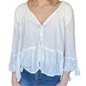 FREE PEOPLE Women’s White Flare Sleeve Button Front Tiered Top - XS